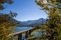 Faller klamm bridge over Sylvenstein Reservoir through trees Royalty Free Stock Photo