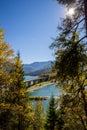 Faller klamm bridge over Sylvenstein Reservoir through trees Royalty Free Stock Photo