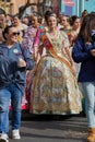 Fallera in a beautiful traditional Valensian dress at the festive procession Royalty Free Stock Photo