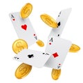 Falling aces and gold coins, vector Royalty Free Stock Photo