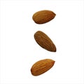 Falling Almond Nut. Realistic 3D Render. Food Element. Isolated On White Background Royalty Free Stock Photo
