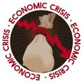 Falling Arrow Suffocating Money Bag Representing Economic Crisis, Vector Illustration
