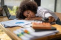 falling asleep on desktop, tired from work Royalty Free Stock Photo