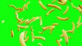 Falling bananas on alpha green screen background for keying