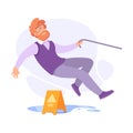 Falling Bearded Man Character Slip on the Ground Vector Illustration Royalty Free Stock Photo