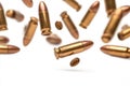 Falling bullets border over white background with light Royalty Free Stock Photo