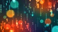 Digital rain of binary code with colorful bokeh lights data technology Royalty Free Stock Photo