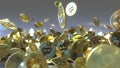 Falling bitcoin tokens 3D rendering Royalty Free Stock Photo