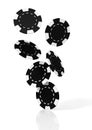 Falling black casino chips. 3D Illustration