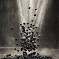 Falling blackberries with flour in rustic kitchen setting Royalty Free Stock Photo