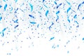 Falling blue confetti and streamers seamless pattern on white background. Generative AI Royalty Free Stock Photo