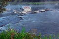 Falling blurred water among the stones and bushes Royalty Free Stock Photo