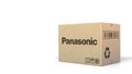 Falling box with Panasonic logo. Editorial 3D animation
