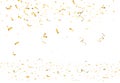 Falling bright gold Glitter confetti, ribbon, stars celebration, serpentine isolated on white background. confetti flying on the