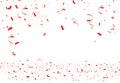 Falling bright red Glitter confetti, ribbon, stars celebration, serpentine isolated on white background. confetti flying on the Royalty Free Stock Photo