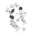Falling casino chips and playing cards, vector isolated on white Royalty Free Stock Photo