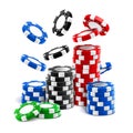 Falling casino chips or stack of gambling tokens Royalty Free Stock Photo