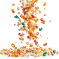 Falling cereal on handful of popcorn, isolated on transparent background Royalty Free Stock Photo