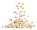 Falling cereal on a handful of popcorn isolated on a white. Royalty Free Stock Photo