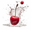 falling cherry in juice splash, yogurt or juice packaging mockup, ai generative