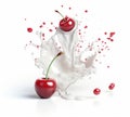 falling cherry in milk splash, yogurt or juice packaging mockup, ai generative