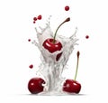 falling cherry in milk splash, yogurt or juice packaging mockup, ai generative