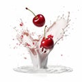 falling cherry in milk splash, yogurt or juice packaging mockup, ai generative