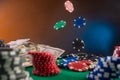 Falling chips in a casino. Online poker, square photo