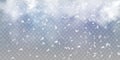 Falling Christmas Shining snow, fog and wind isolated on transparent background. heavy snowfall, snowflakes in different Royalty Free Stock Photo