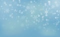 Falling Christmas snowflakes on blue background. Merry Christmas background. Winter season. Vector illustration. EPS 10 Royalty Free Stock Photo