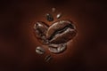 Fresh roasted falling coffee beans concept