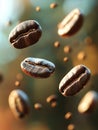 Falling coffee beans create dynamic and rich visual experience, showcasing their texture and color in captivating manner Royalty Free Stock Photo