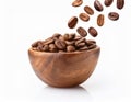 Falling coffee beans isolated on a solid white background Royalty Free Stock Photo