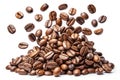 Falling Coffee Beans Isolated on White Background with Clipping Path Royalty Free Stock Photo