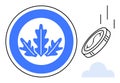 Falling Coin and Leaf Symbol in Blue with Minimalistic Design Royalty Free Stock Photo