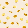 Falling coins, falling money, flying gold coins, golden rain. Royalty Free Stock Photo