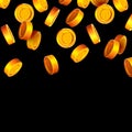 Falling coins, falling money, flying gold coins, golden rain. Jackpot or success concept.