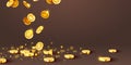 Falling coins, falling money, flying gold coins, golden rain. Jackpot or success concept. Modern background Royalty Free Stock Photo
