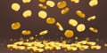 Falling coins, falling money, flying gold coins, golden rain. Jackpot or success concept. Modern background. Royalty Free Stock Photo