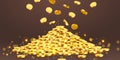 Falling coins, falling money, flying gold coins, golden rain. Jackpot or success concept. Modern background. Royalty Free Stock Photo