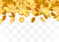 Falling coins, falling money, flying gold coins, golden rain on transparent background. Jackpot or success concept.