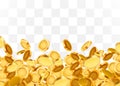 Falling coins, falling money, flying gold coins, golden rain on transparent background. Jackpot or success concept.