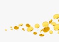 Falling coins, falling money, flying gold coins, golden rain. Jackpot or success concept. Modern background.