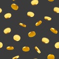 Falling coins, falling money, flying gold coins, golden rain. Royalty Free Stock Photo