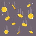Falling coins. Money rain, flying dollar and euro golden coins. Jackpot luck, income growth and business success vector Royalty Free Stock Photo