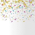 Falling color confetti on transparent background. Vector holiday illustration. Royalty Free Stock Photo