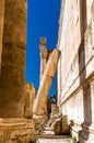 Falling column at Bacchus Temple. Baalbek, Lebanon Royalty Free Stock Photo