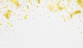 Falling confetti border background. Shiny gold flying tinsel for party Royalty Free Stock Photo