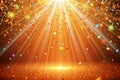Image of falling confetti and light rays over orange background. Background, lights and movement concept digital generated image Royalty Free Stock Photo