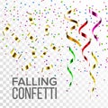 Falling Confetti Set Vector. Event Elements Decoration. Celebrate. Light Effect. Gift, Surprise. Realistic Transparent Royalty Free Stock Photo